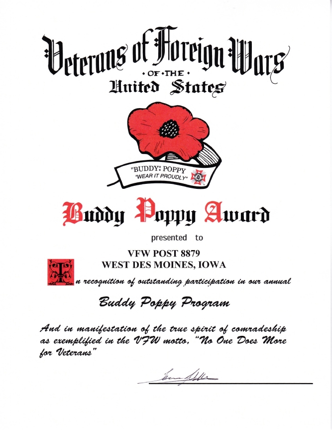 Post 8879 Outstanding Participation in the Buddy Poppy Program.